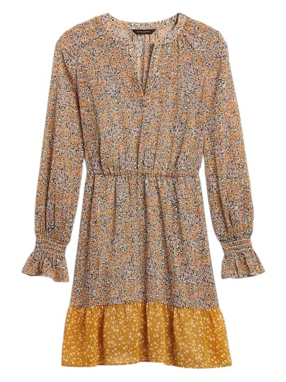 Women’s Banana Republic Fit & Flare Floral Tiered LongSleeve Smocked Waist Dress